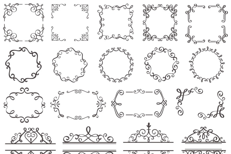 Retro decoration frames. Vintage filigree swirls border, elegant decor ...