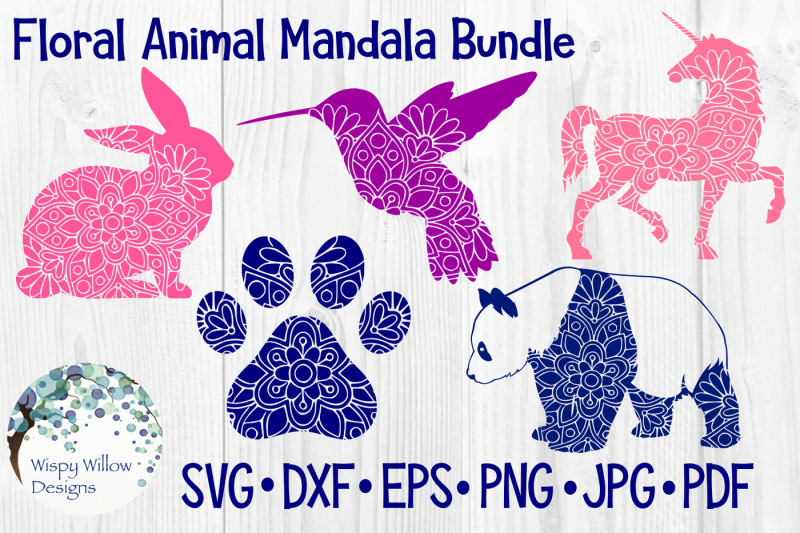 Download Free Floral Animal Mandala Bundle Unicorn Panda Bear Bird Paw Rabbit Crafter File Download Free Commercial Use Svg Cut Files