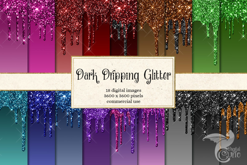 Dark Dripping Glitter Backgrounds By Digital Curio TheHungryJPEG.com.