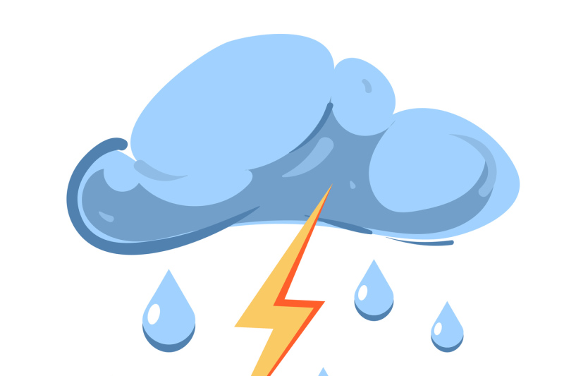 Vector cloud with falling rain and striking lightning By Microvector ...