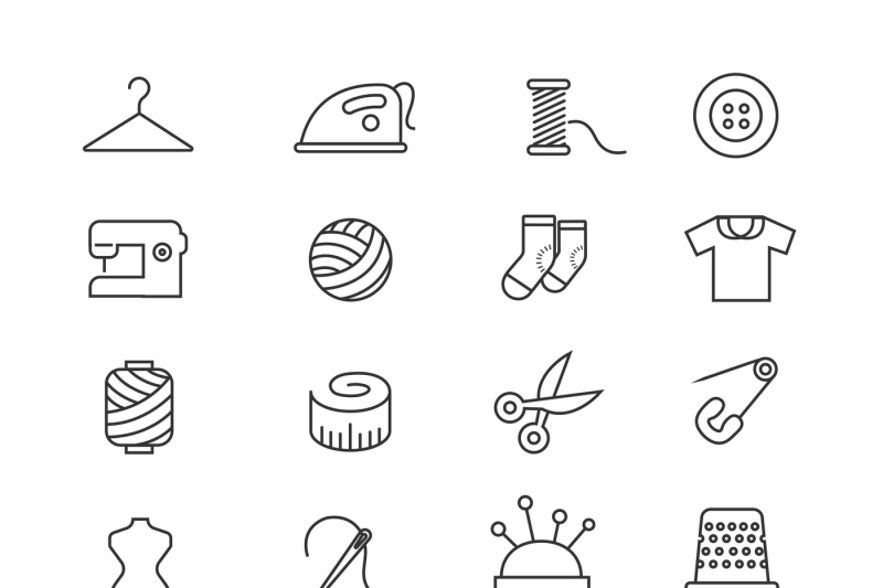 Thin Lines Fabric, Sewing, Tailor, Knitting Vector Icons By Microvector 