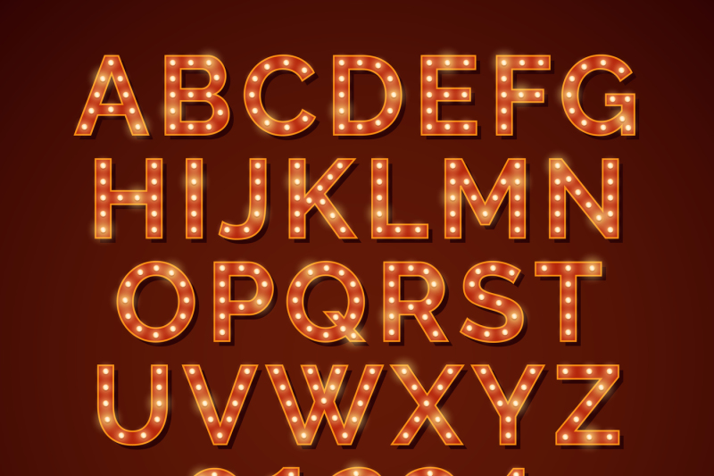 Herhaal wij achterstalligheid Retro light bulb bright alphabet, vector font By Microvector | TheHungryJPEG