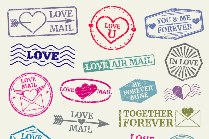 Romantic Postage Stamp Vector Set For Valentines Day Card Love Letter By Microvector Thehungryjpeg Com