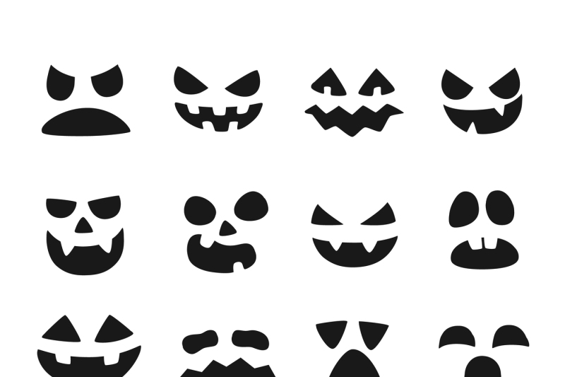 Pumpkin faces. Halloween evil devil face. Scary smile mouth, spooky no ...