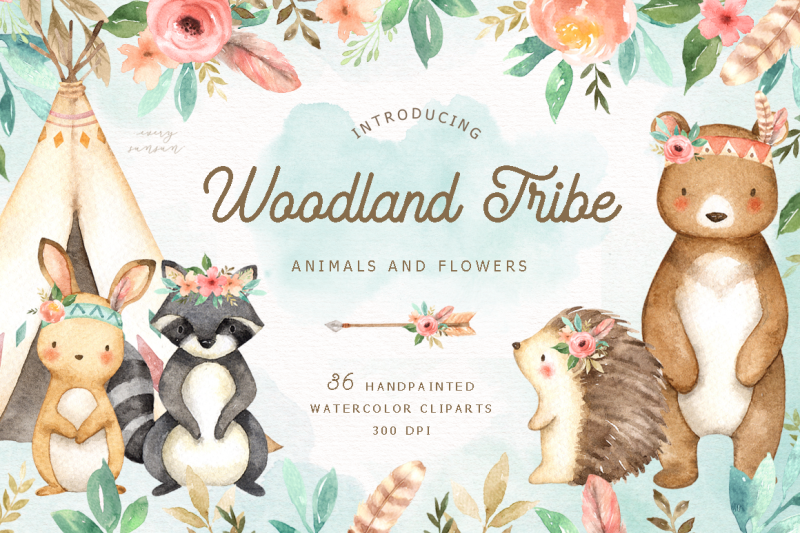 Woodland Tribe Watercolor Clip Art By everysunsun | TheHungryJPEG.com