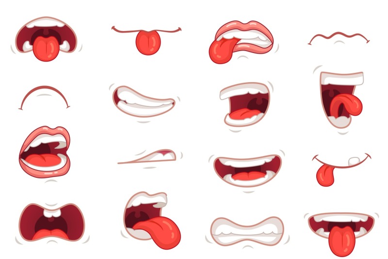Funny mouths. Facial expressions, cartoon lips and tongues. Hand drawi By  Tartila | TheHungryJPEG
