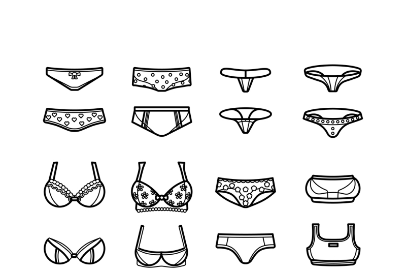 Lingerie womens and mens underwear thin line icons set By Microvector