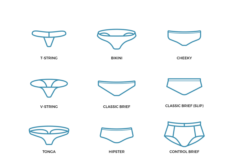 Female underwear, panties, bikini different types in thin line vector By  Microvector