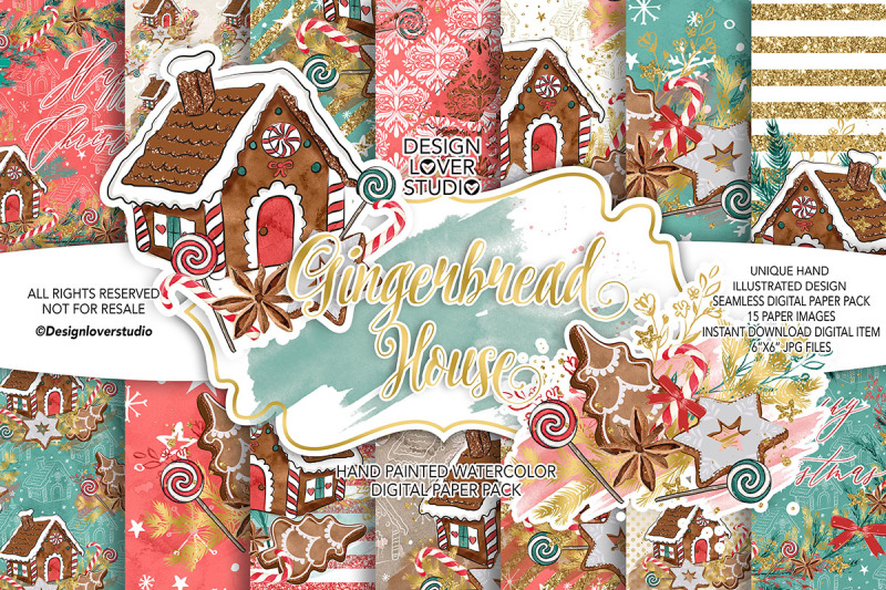 Gingerbread house digital paper pack By designloverstudio | TheHungryJPEG