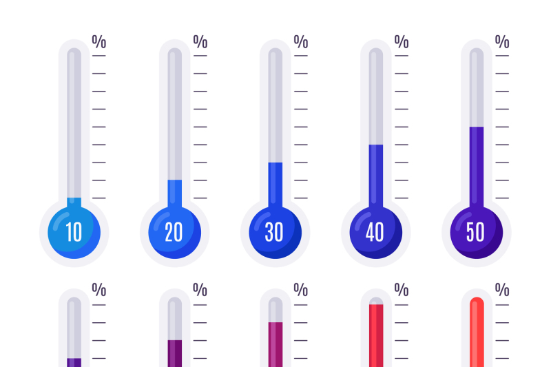 Thermometers with different temperatures. Goal measurement infographic ...