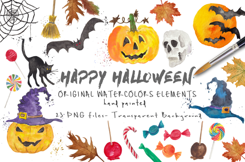 Halloween ClipArt Watercolor Handmade By Maraquela Studio | TheHungryJPEG