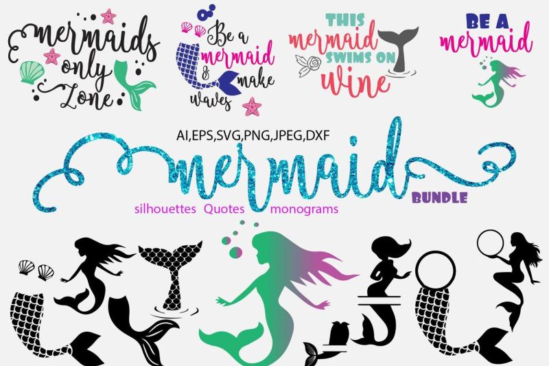 Download Mermaid Svg Bundle Quotes Monogram Silhouette Design Download Svg Files Cups And Mugs