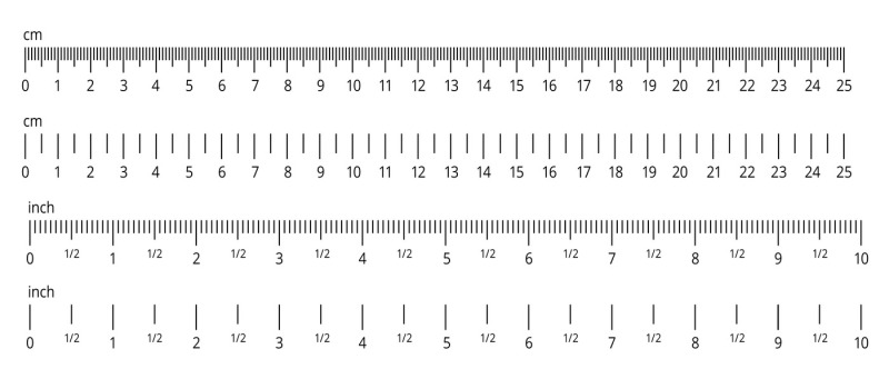 Inch and metric rulers. Centimeters and inches measuring scale. Precis ...