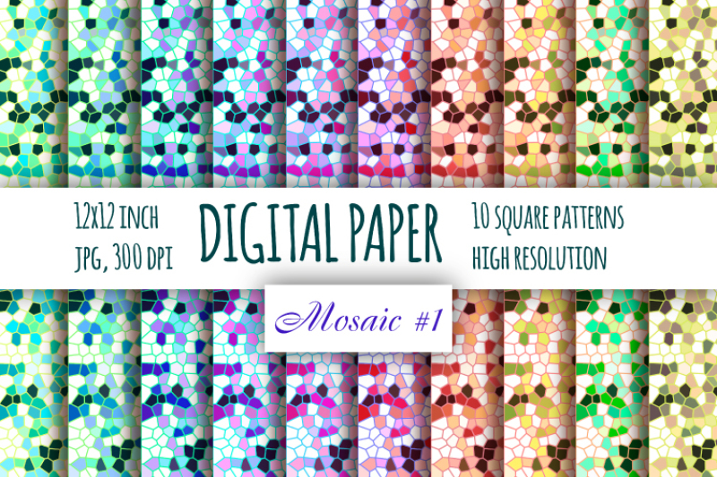 Mosaic Rainbow Digital Paper Stained Glass Paper By Bunart Thehungryjpeg Com