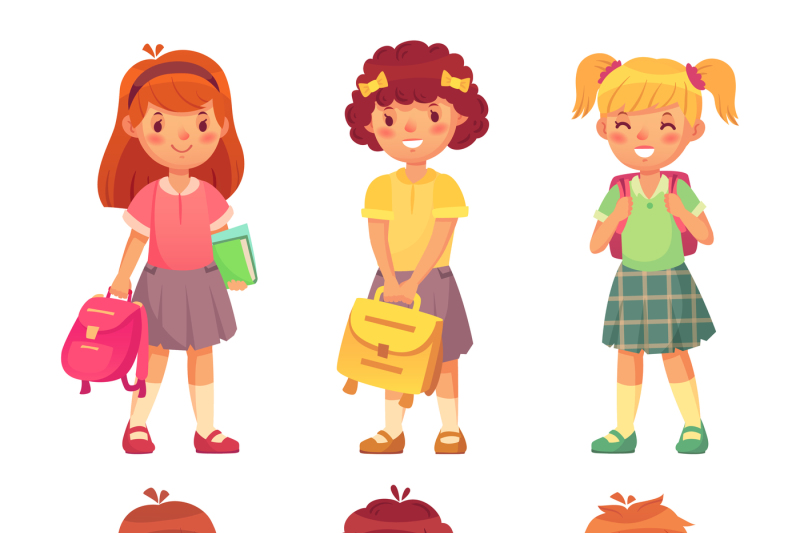 Primary school kids. Cartoon children pupils with backpack and books. By  Tartila | TheHungryJPEG