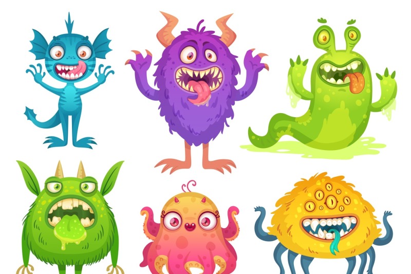 Cartoon monster mascot. Halloween funny monsters, bizarre gremlin with ...