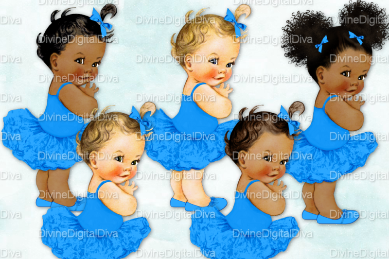 Vintage Baby Girl Set Ballerina Blue By Divine Digital Diva | TheHungryJPEG