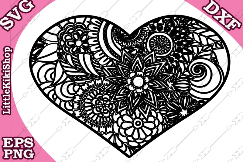 Download Zentangle Heart Svg,MANDALA HEART SVG, Zentangle Heart Cut ...