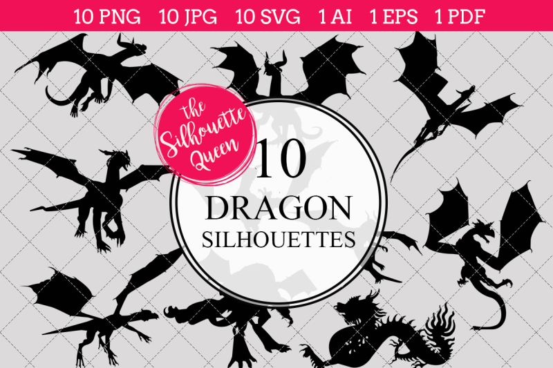 Dragon Silhouette Vectors By The Silhouette Queen | TheHungryJPEG