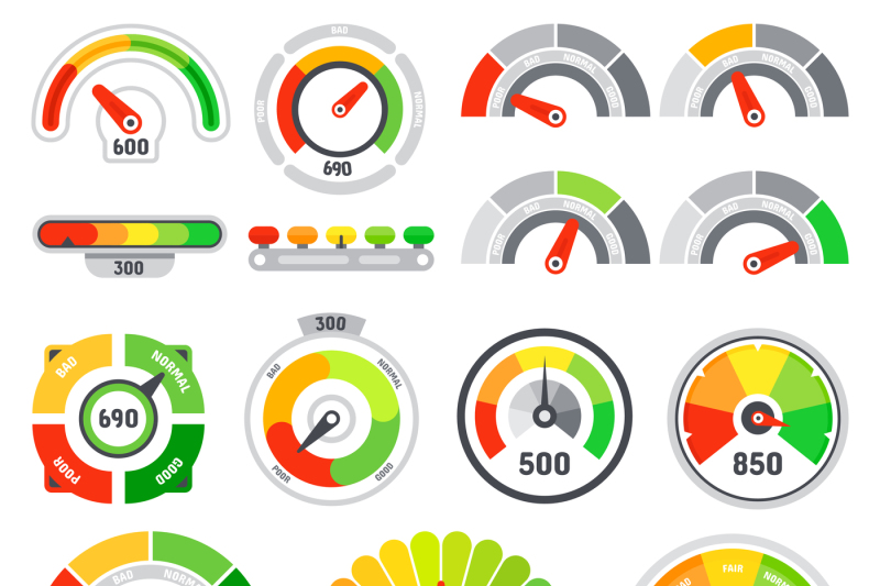 Credit score speedometer. Goods rating indication, good gauge indicato ...