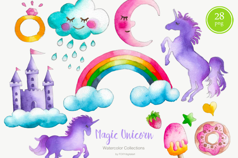 Watercolor Unicorn Clipart Nursery Decor By FOXYdigitalart ...