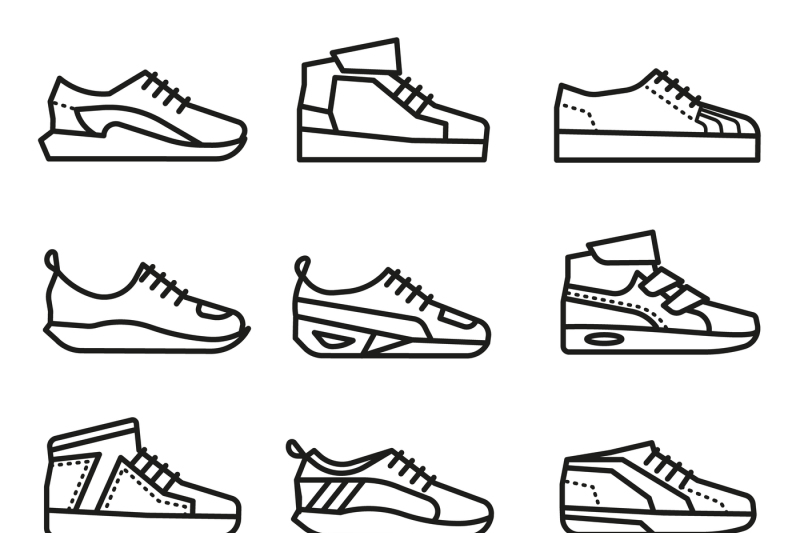 Sneakers Running Shoes Vector Thin Line Icons Set By Microvector Thehungryjpeg Com