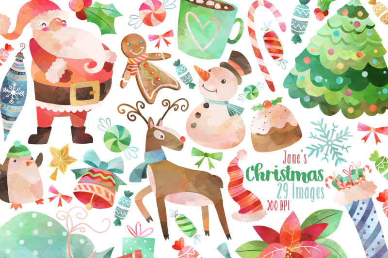 Watercolor Christmas Clipart By Digitalartsi | TheHungryJPEG