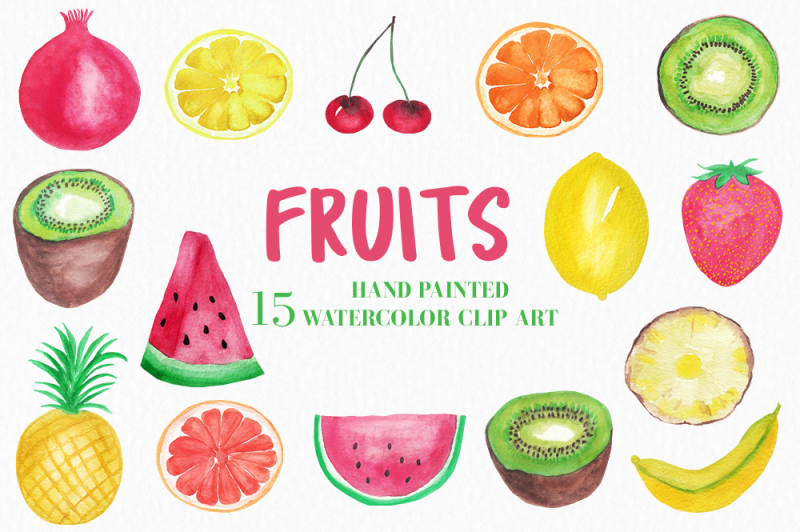 Watercolor Fruits Clipart,Watercolor Fruit, Watermelon, Lemon By ...