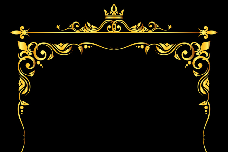 Golden vector ornate royal fleur de lys frame black background By  Microvector | TheHungryJPEG