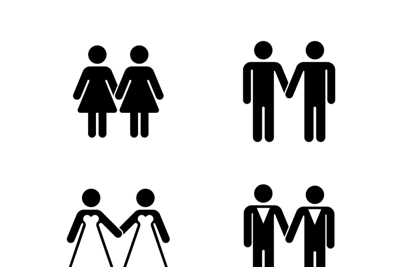 vector gay wedding icons set white. woman married icon illustration.