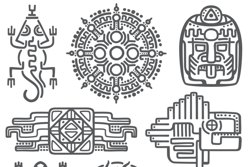 Set Ancient Mexican Mythology Symbols American Aztec Mayan Culture Native  Totem Vector Icons Stock Illustration - Download Image Now - iStock