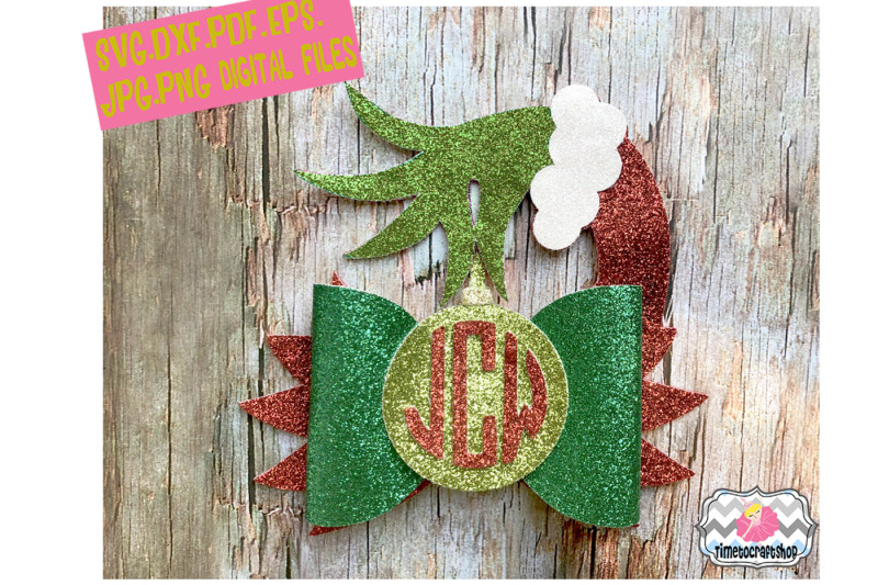 Download Free Free Holiday Grinchy Monogram Ornament Hair Bow Template Crafter File SVG Cut Files