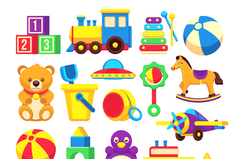 Kids toys cartoon vector icons collection By Microvector | TheHungryJPEG