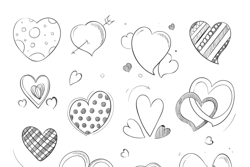 Cute doodle hearts, love pencil drawn vector symbols By ...