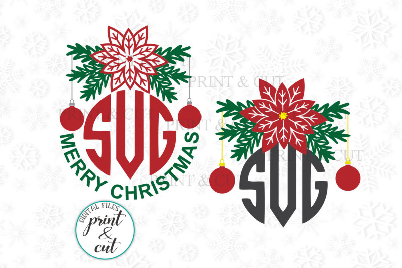 Download Free Christmas Poinsettia Monogram Name Frame Svg Dxf Cutting Template Crafter File