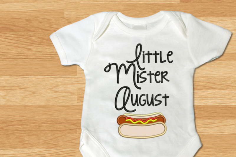 Download Free Little Mister August Hot Dog Applique Embroidery Crafter File Free Svg Cut Files Cricut Silhouette PSD Mockup Templates