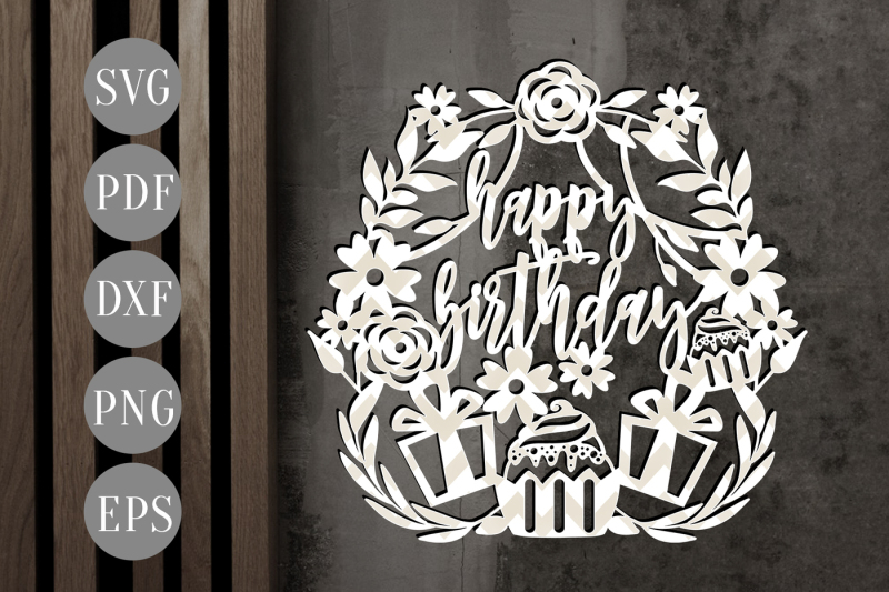 Download Free Birthday Card Papercut Cutting File Cupcake Clipart Floral Pdf Svg 3d Svg File Free Image SVG, PNG, EPS, DXF File