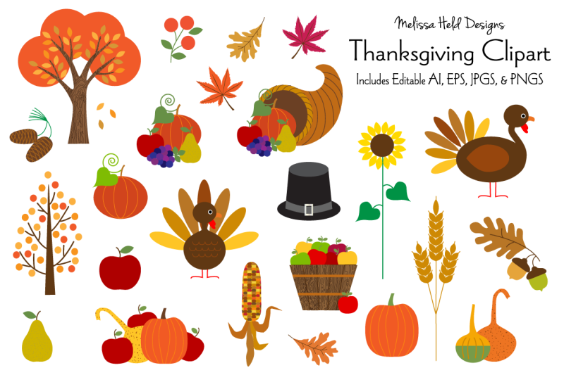 Thanksgiving Clipart Graphics By Melissa Held Designs | TheHungryJPEG