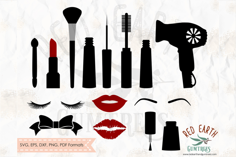 Makeup elements bundle, lips, lashes SVG,PNG,EPS,DXF, PDF formats By SVGBreweryDesigns ...