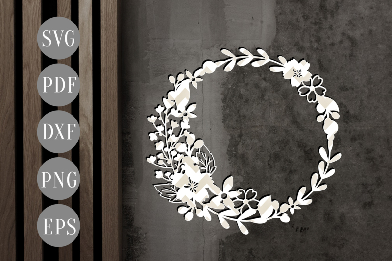 Download Free Floral Wreath SVG, Papercut Template, Flowers Cutting ...
