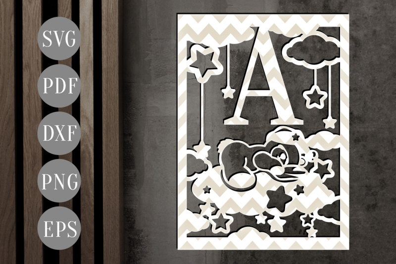 Download Free Letter A Monogram Svg Teddy Bear Papercut Template Baby Dxf Pdf Crafter File