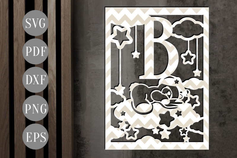 Download Free Letter B Monogram Svg Teddy Bear Papercut Template Baby Dxf Pdf Crafter File