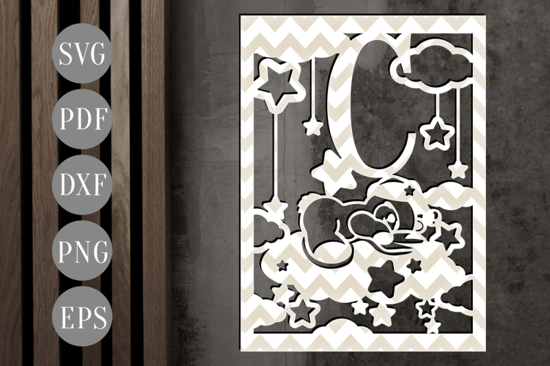 Download Free Letter C Monogram Svg Teddy Bear Papercut Template Baby Dxf Pdf Crafter File