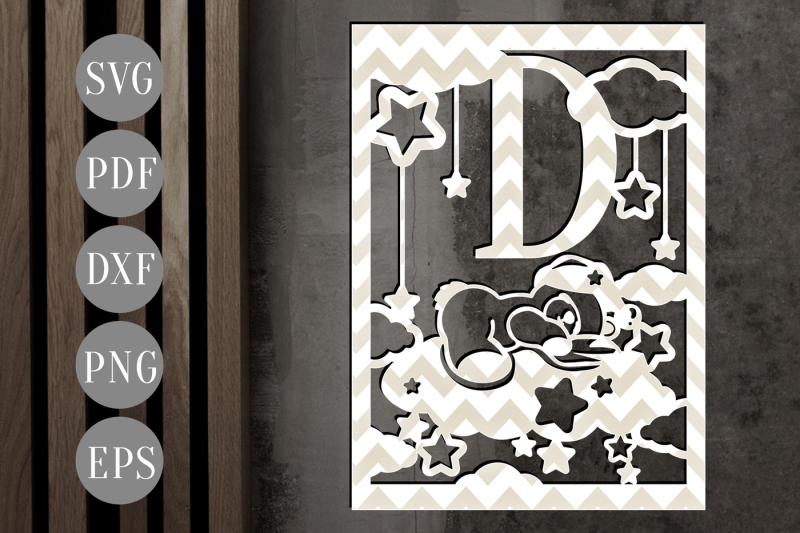 Download Free Letter D Monogram Svg Teddy Bear Papercut Template Baby Dxf Pdf Crafter File