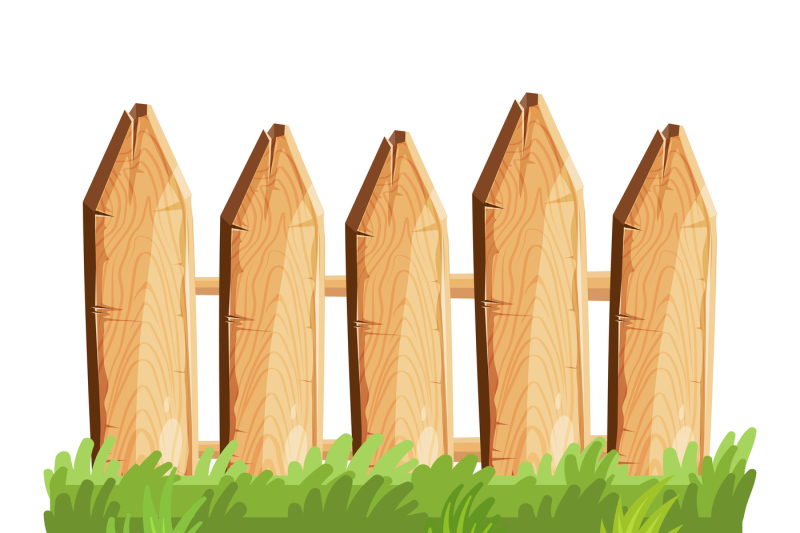 Cartoon rural wooden fence in green grass vector illustration By ...