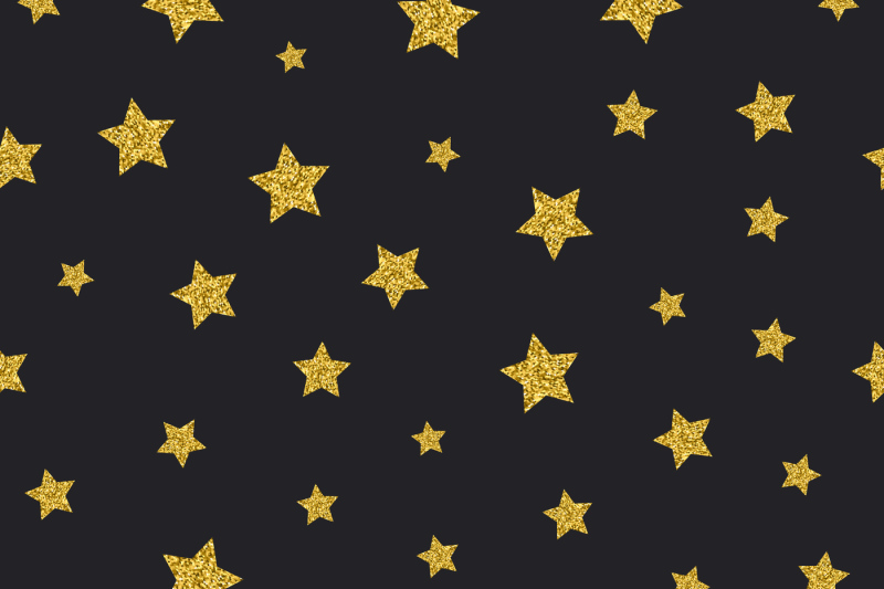 Vector gold glitter stars seamless pattern black background By