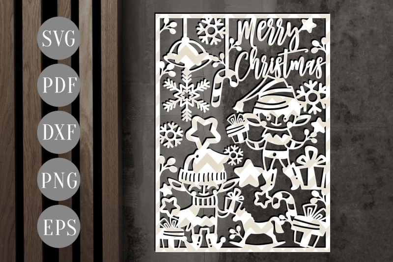 Elf Christmas Card Template File SVG, Xmas Ornament Papercut, DXF PDF ...