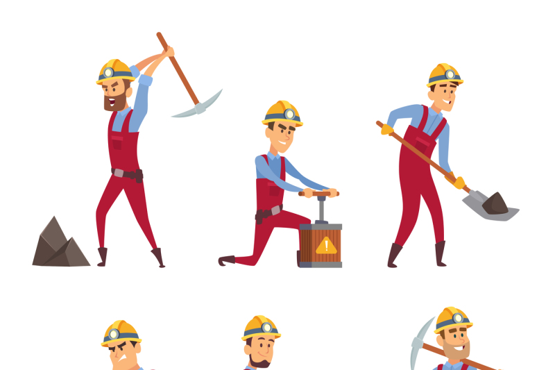 Characters set of miners. Cartoon characters By ONYX | TheHungryJPEG