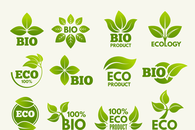 Organic eco logos and labels with illustrations of leaves By ONYX ...