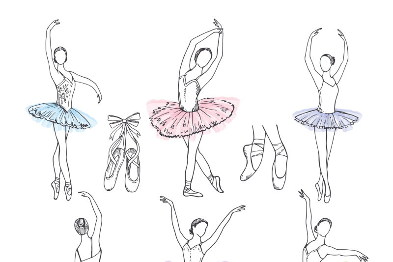 Artistic Hand Drawn Pictures Set Of Theatre Theme Ballerinas Dancing By Onyx Thehungryjpeg Com